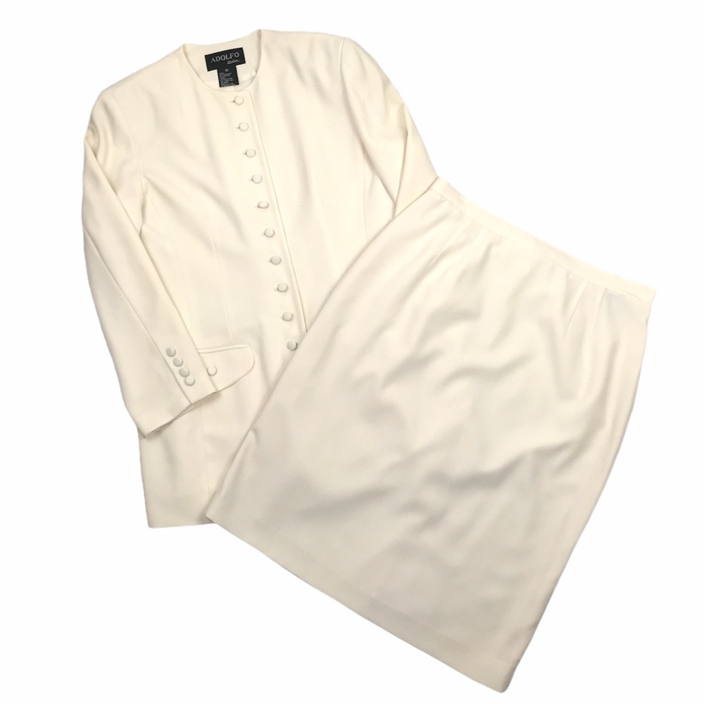 Adolfo Atelier Cream Professional Skirt Suit